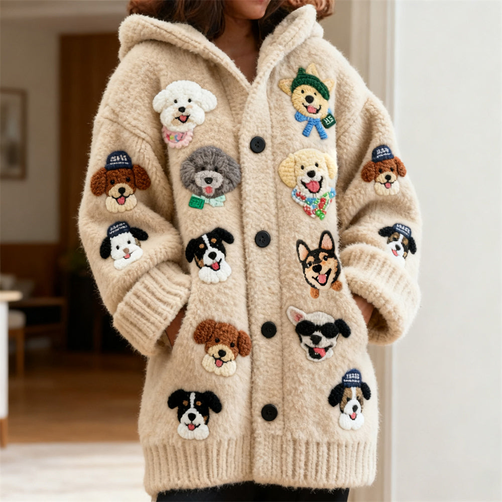 Comstylish Funny Pet Dog Design Women's Soft Hooded Cardigan