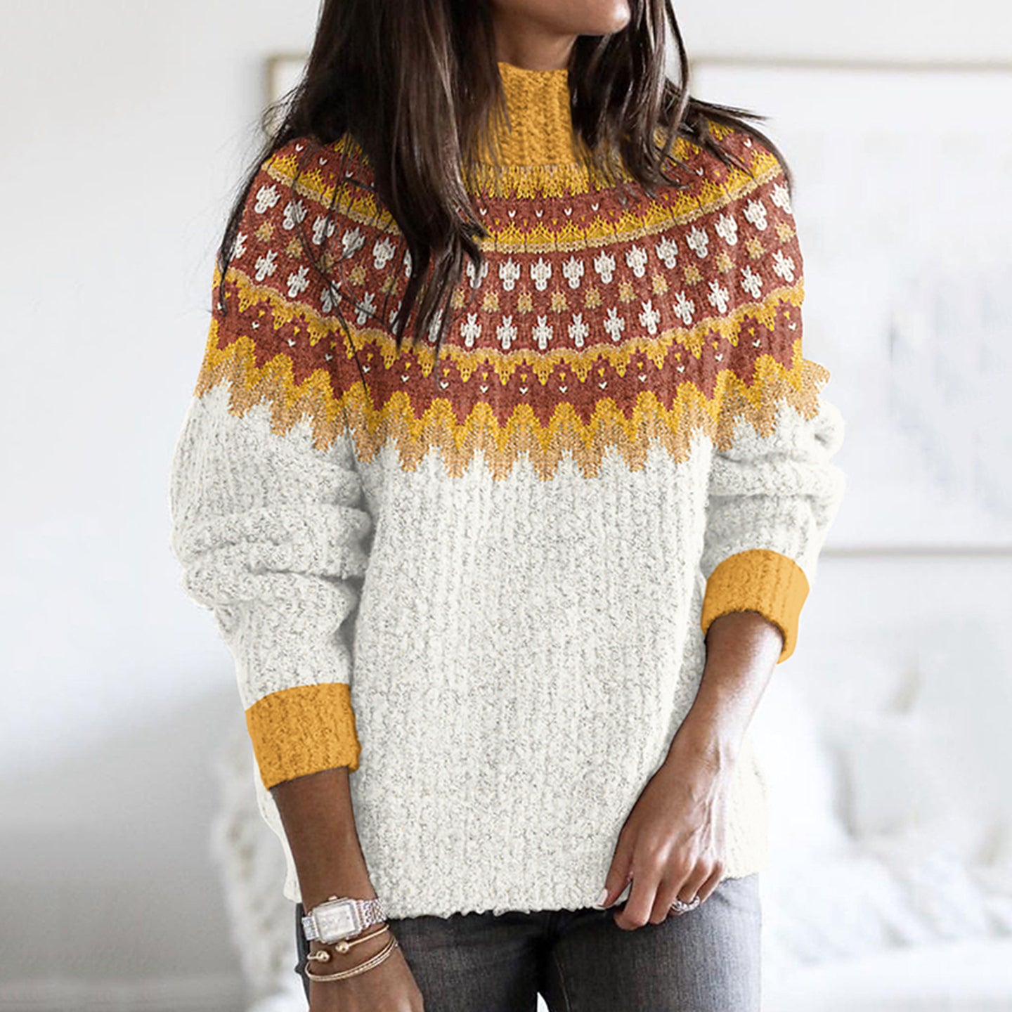 Vintage Lcelandic Geometric Design Jacquard Warm Turtleneck Sweater elevenforest