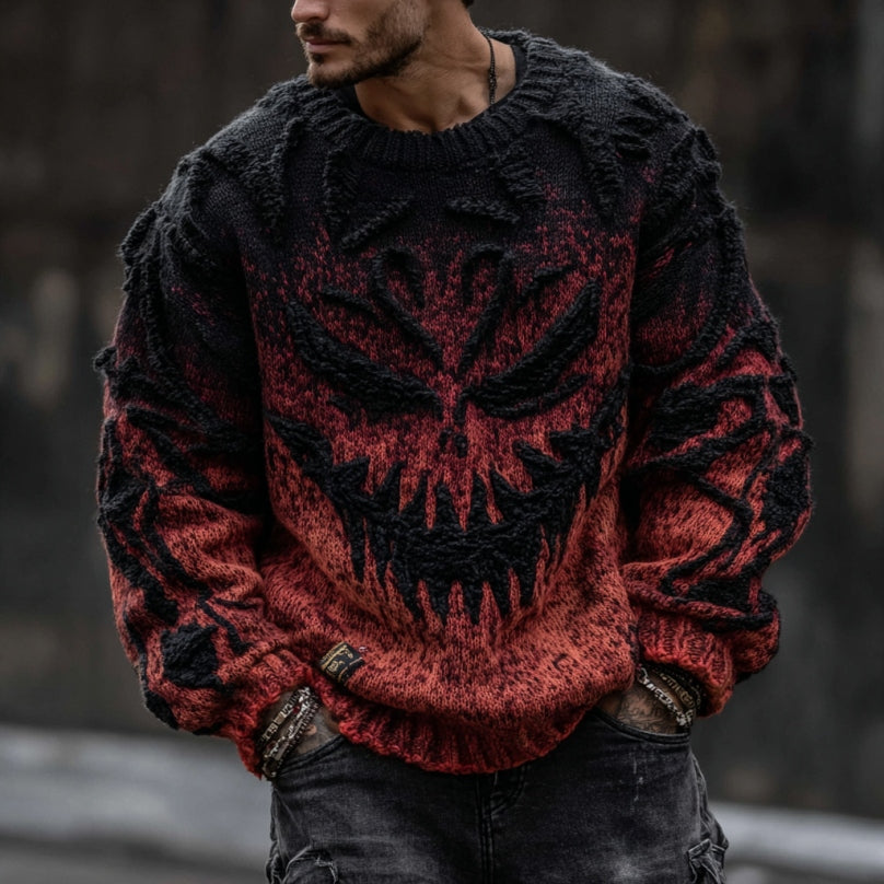 Men's Halloween Ghost Face Gradient Cozy Knit Pullover Sweater artswardrobe