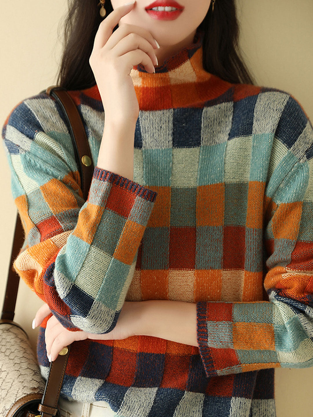 Patricia® | Loose checked sweater with turtleneck
