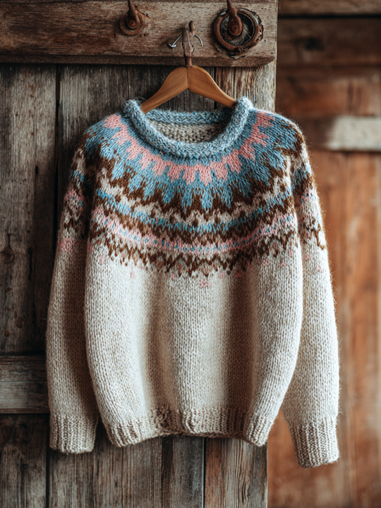 Women's Retro Autumn And Winter Knitted Round Neck Sweater elevenforest