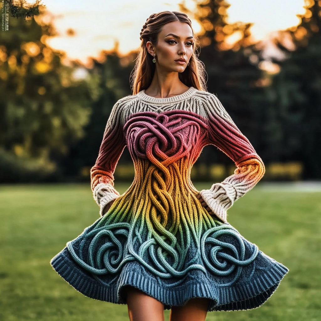 Women's Irish Celtic Knot Rainbow Knit Sweater Dress artswardrobe