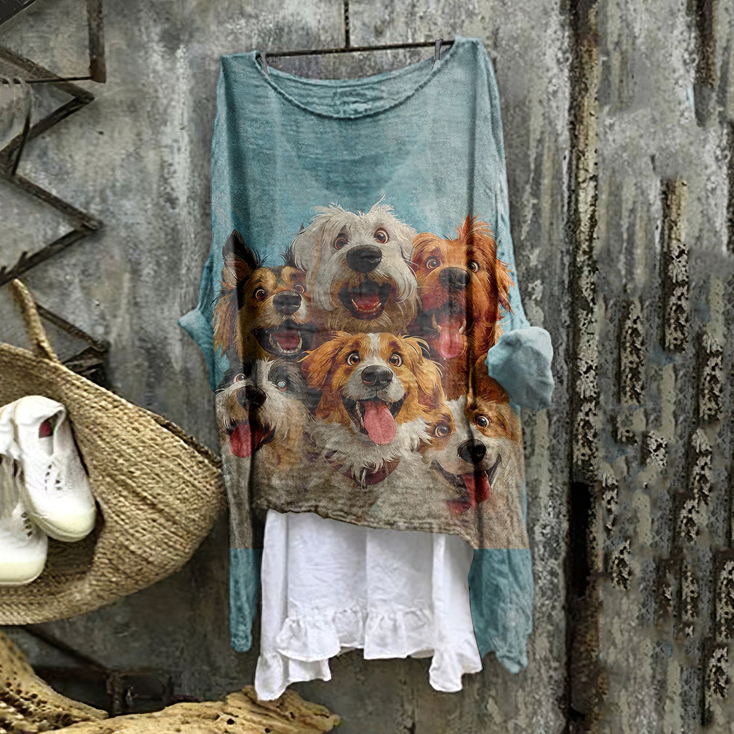 Comstylish Women's Happy Dogs Print Long Sleeve Shirt