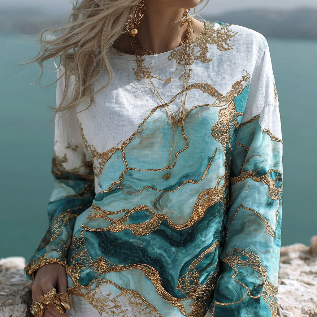 Vintage Gradient Marble Texture Pattern Art Linen Shirts artswardrobe