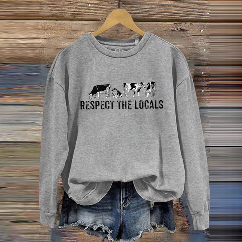 Respect The Locals Farm Cow Print Women's Sweatshirt artswardrobe