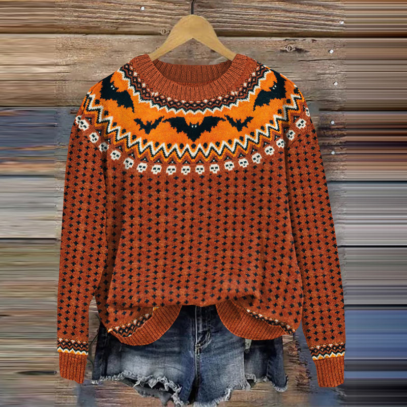 Halloween Bat Print Knitted Pullover Sweater artswardrobe