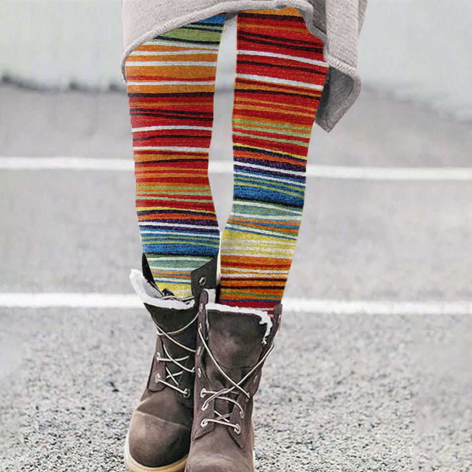 Vintage Colorblock Patchwork Stripe Cozy Knit Leggings artswardrobe