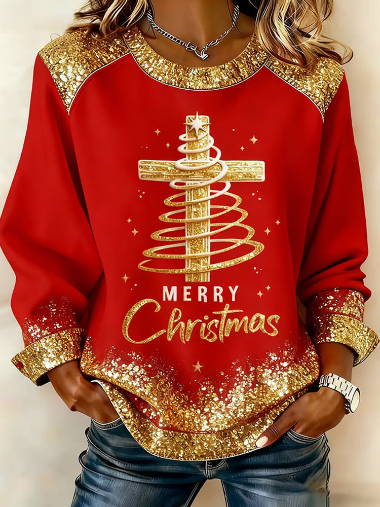 Comstylish Women's Faith Art Pattern Patchwork Casual Sweatshirt