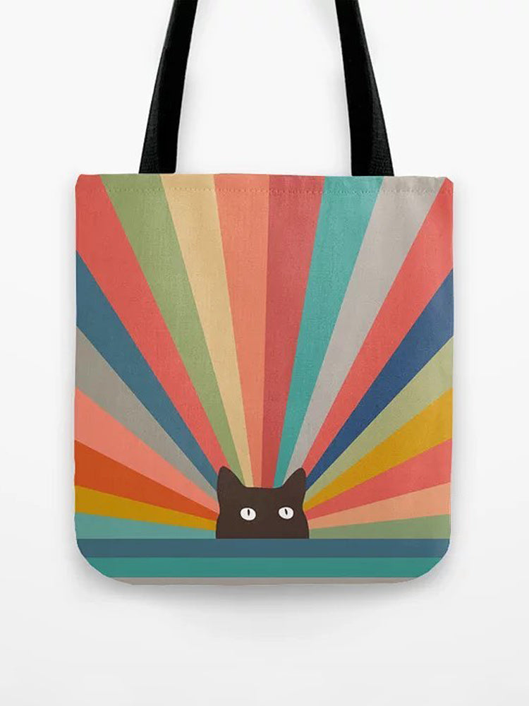 Rainbow Cat Print Canvas Bag elevenforest