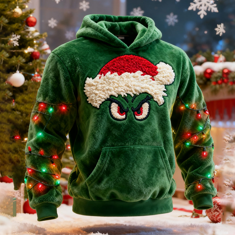 Comstylish Men's Christmas Lights Monster Eyes Cozy Plush Hoodie