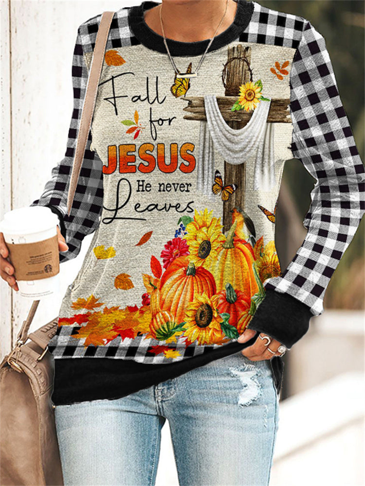 Fall For Jesus He Never Leaves Plaid Sweatshirt artswardrobe