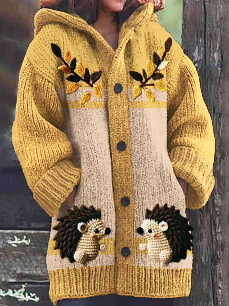 Mori Knit Hedgehog Autumn Art Women's Cozy Hooded Cardigan artswardrobe
