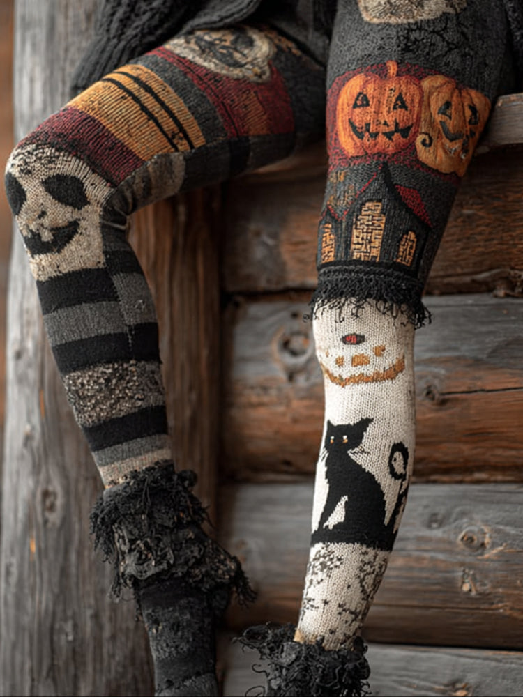 Halloween-themed Cat-print Vintage-style Pants elevenforest