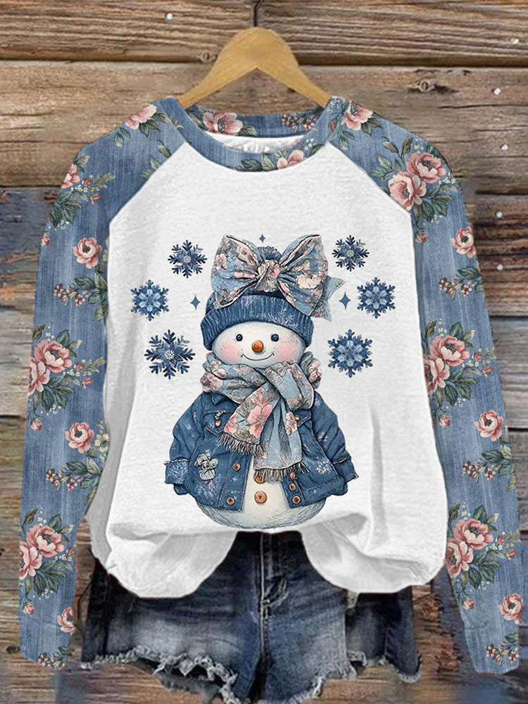 Comstylish Women's Christmas Snowman Print Casual Sweatshirt