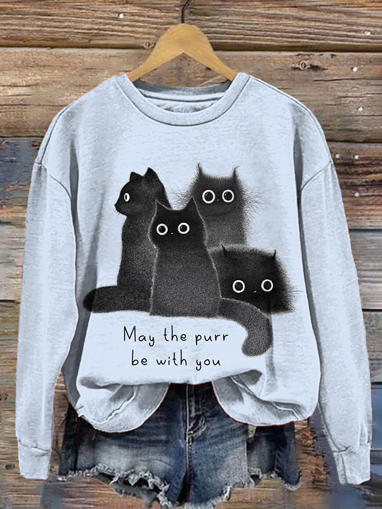 Women's Cute Furry Cats Print Sweatshirt elevenforest