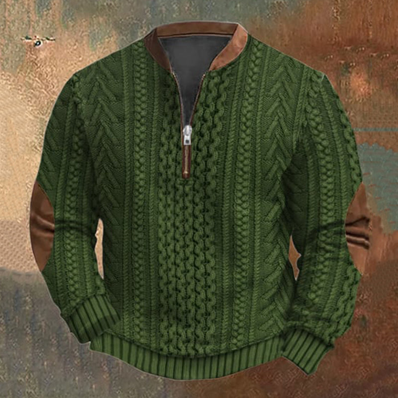 Men's Vintage Knit Print Zip-Up Sweatshirt elevenforest
