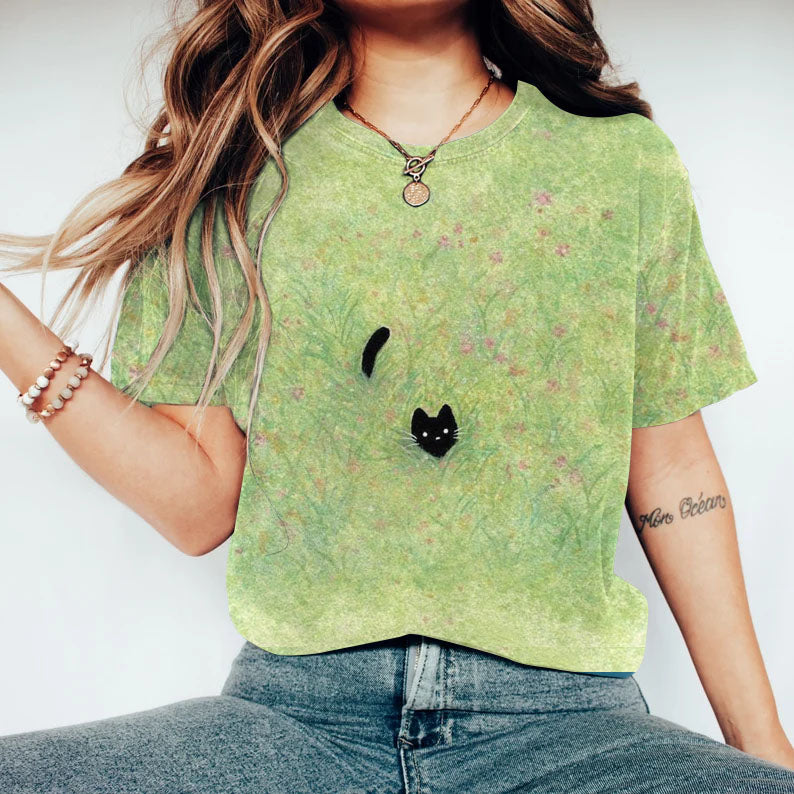 Plant & Cat Painting Art T-Shirt elevenforest