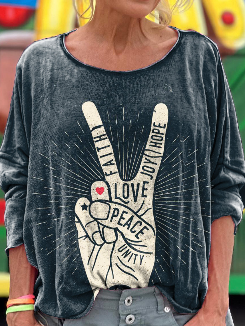 Women's Peace Love Art Print Casual Long Sleeve T-shirt