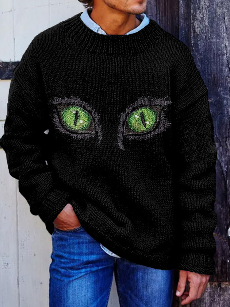 Cat Eyes Embroidery Art Cozy Knit Sweater elevenforest