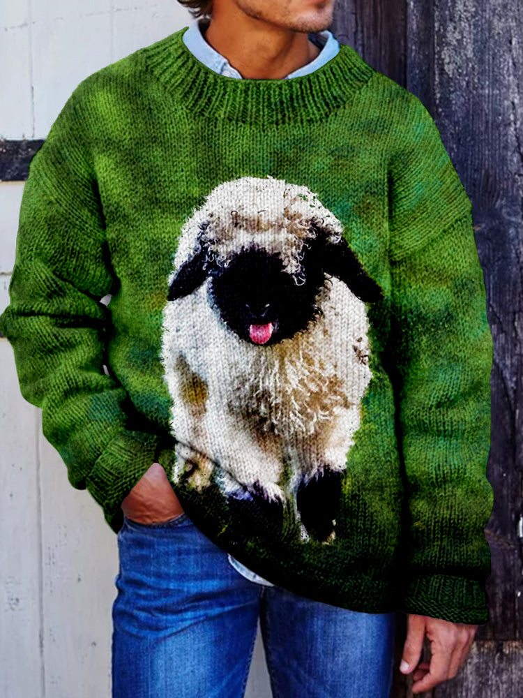 Men's Cute Baby Blacknose Sheep Pattern Cozy Knit Sweater elevenforest
