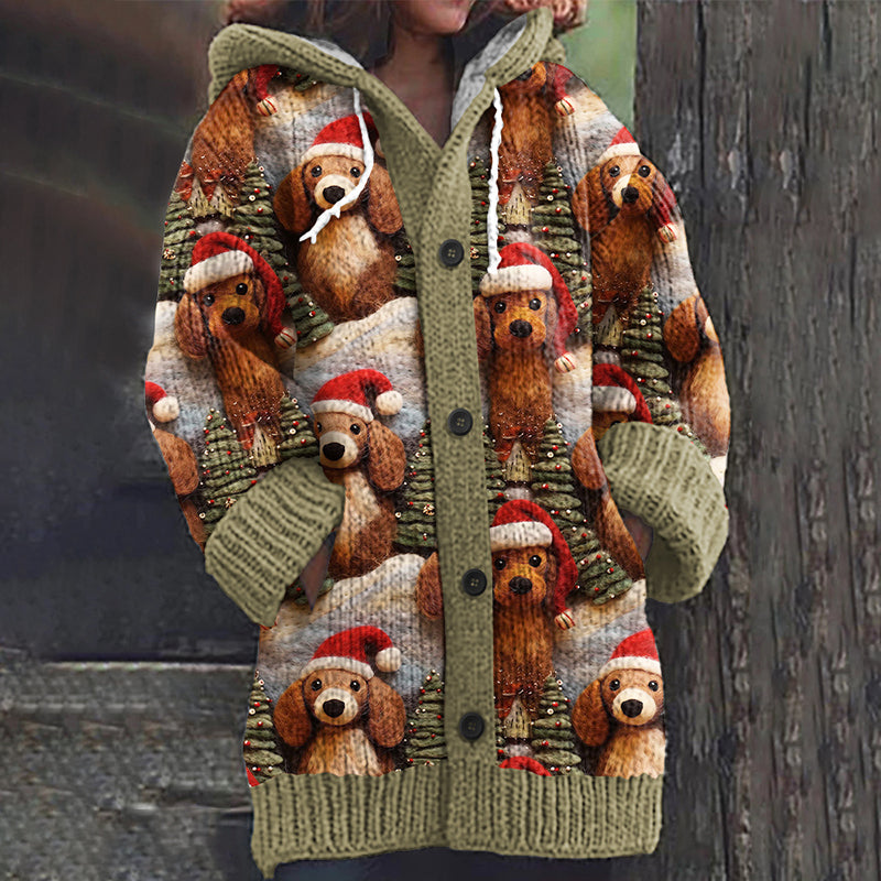 Comstylish Christmas Dachshund Embroidery Cardigan Sweater