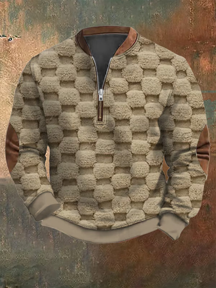 Men's Plush Texture Print Casual Zipper Sweatshirt elevenforest