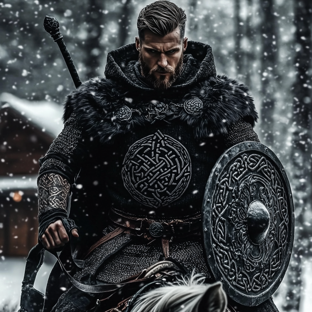 Men's Viking Tribal Jacquard Celtic Chunky Knit Hooded Sweater artswardrobe