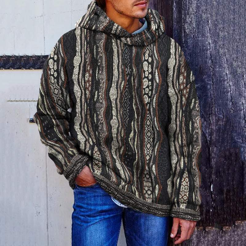 Men's Merino Woven Jacquard Knit Cozy Hooded Sweater elevenforest