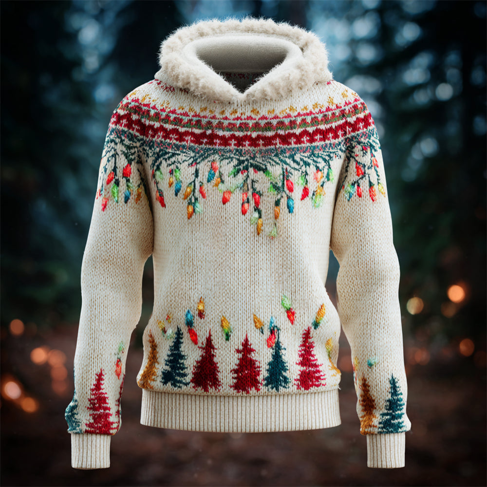 Comstylish Christmas Lights Design Women's Hooded Icelandic Sweater