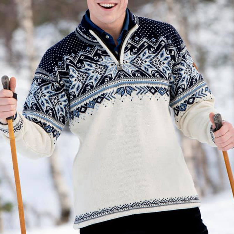 Vintage Warmth Vail Knit Jacquard Icelandic Half Zip Collar Sweater(Unisex ) elevenforest