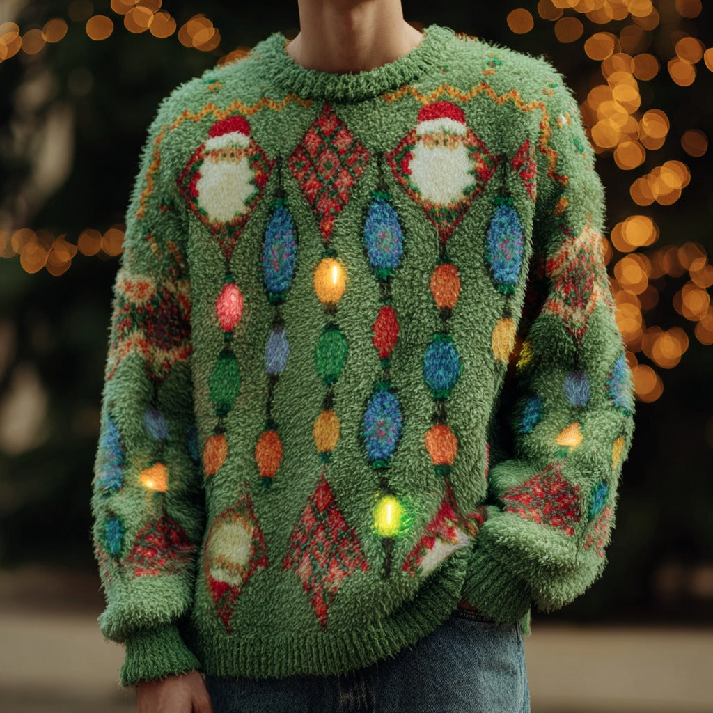 Comstylish Men's Retro Geometric Santa Claus Art Flannel Sweatshirt