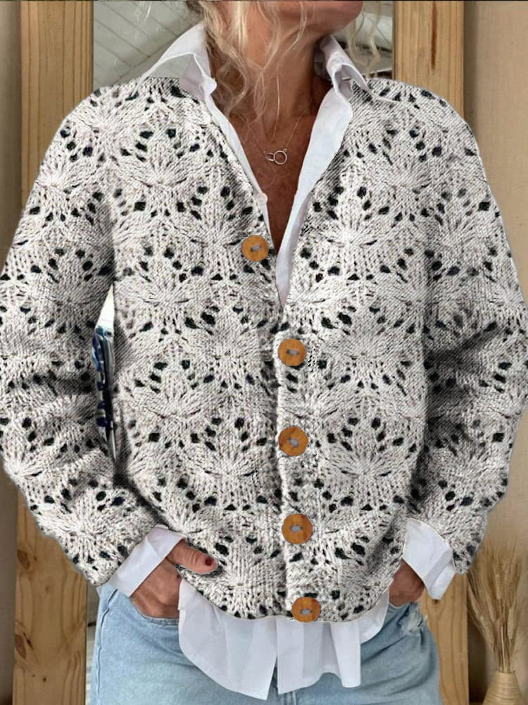 Icelandic Style Women's Hollow Out Knit Sweater Cardigan elevenforest