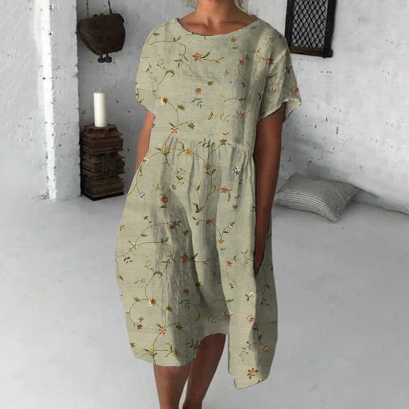 Retro Floral Art Flowy Midi Dress artswardrobe