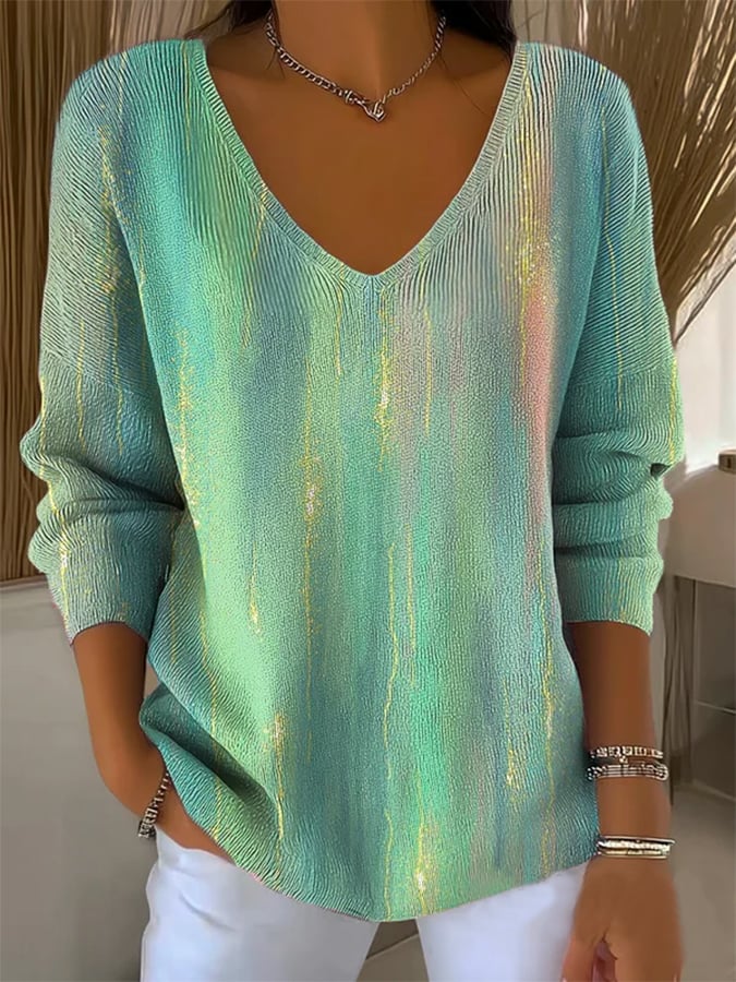 Women's Casual V-Neck Gradient Shirt