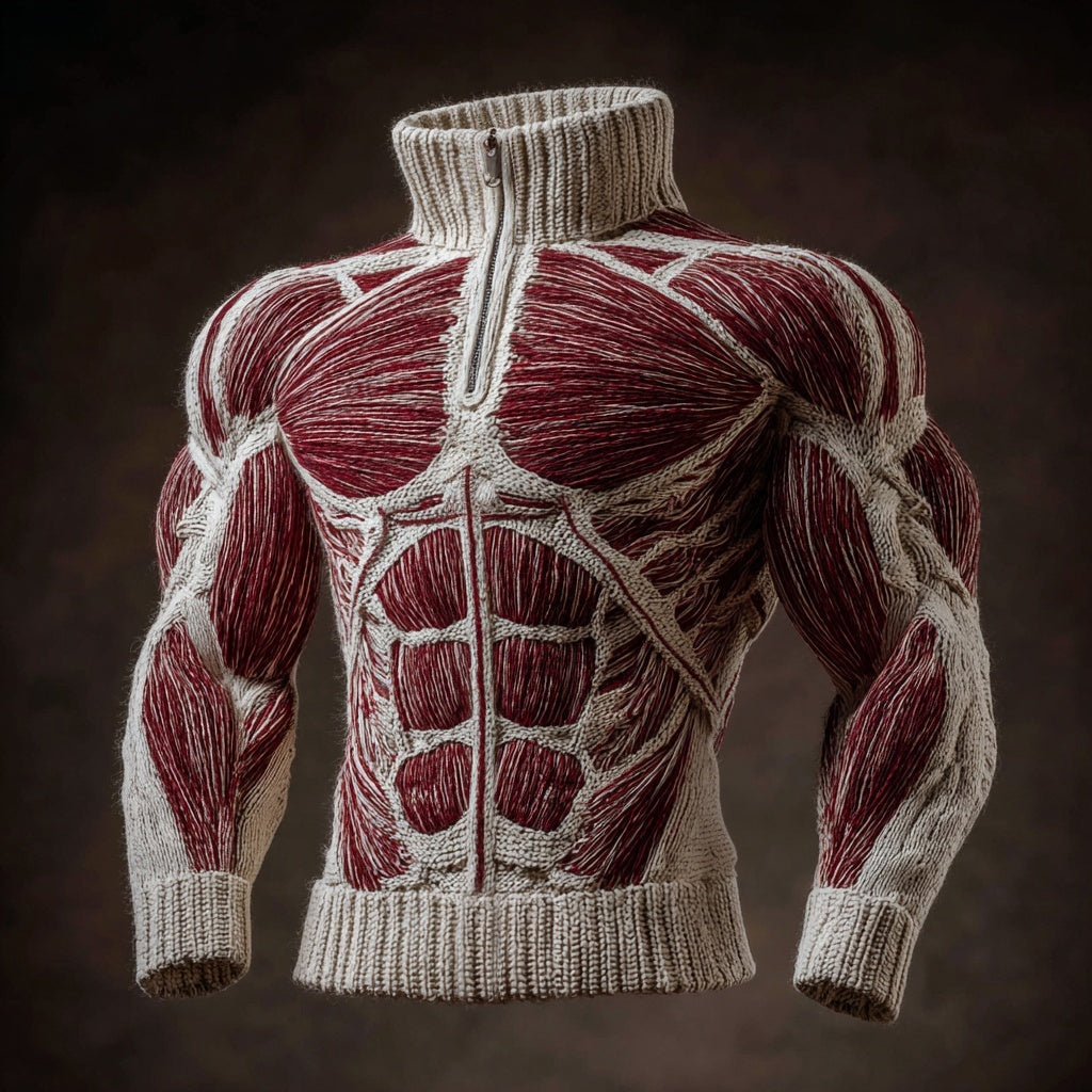 Men's Halloween Muscle Anatomy Art Cozy Knit Polo Sweater artswardrobe