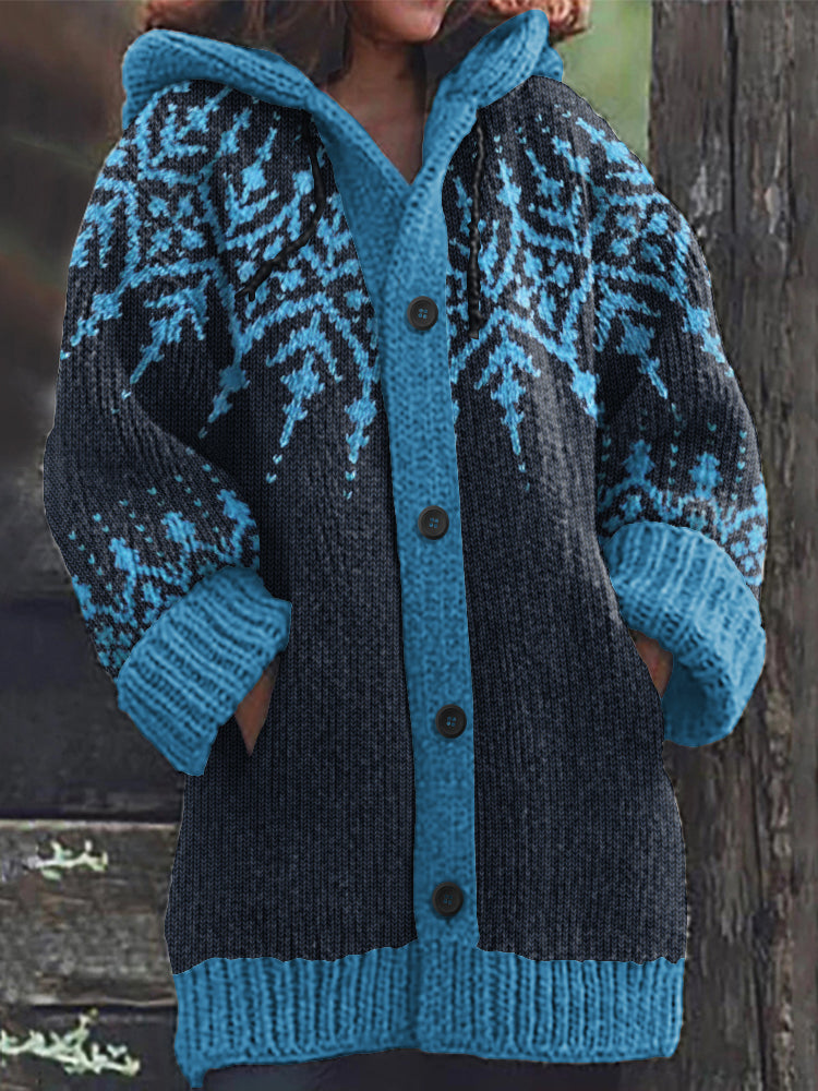 Vintage Fairman Island Geometric Print Hooded Sweater Cardigan elevenforest