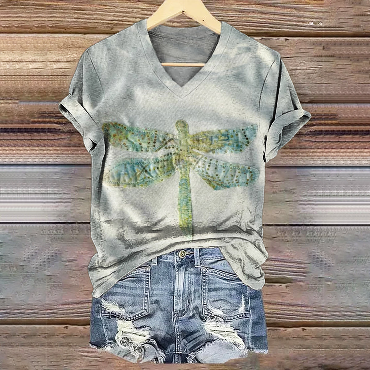 Women's Dragonfly Art Print V-Neck Casual T-Shirt