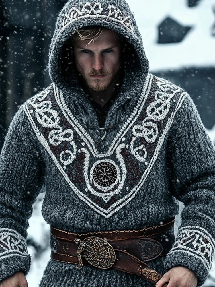 Men's Viking Inspired Embroidered Chunky Hooded Sweater artswardrobe