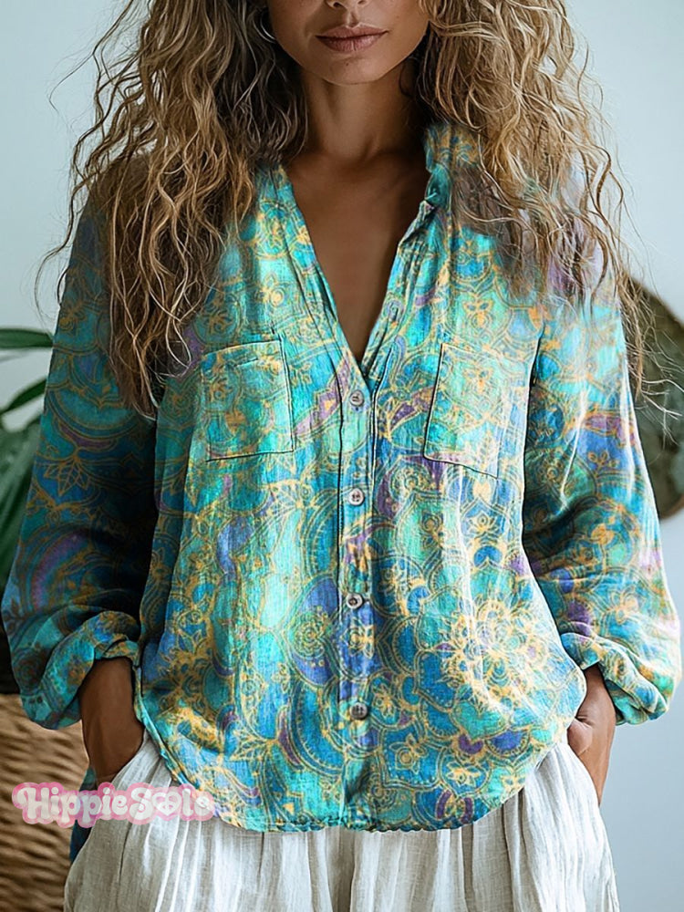 Women's Bohemian Ethnic Print Long Sleeve Comfortable Cotton Shirt