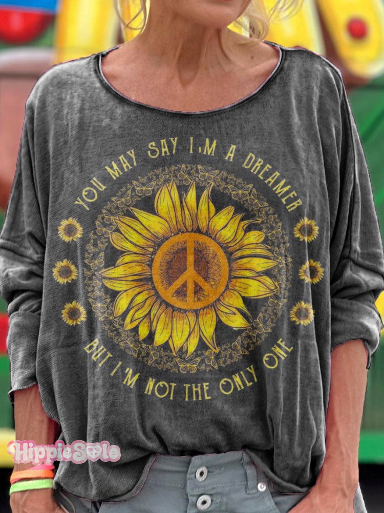 Women's Hippie Sunflower Print Long Sleeve Top