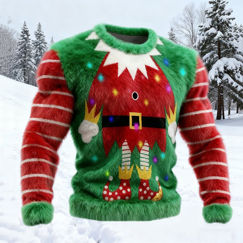 Comstylish Men's Cosplay Elf Pattern Plush Sweatshirt