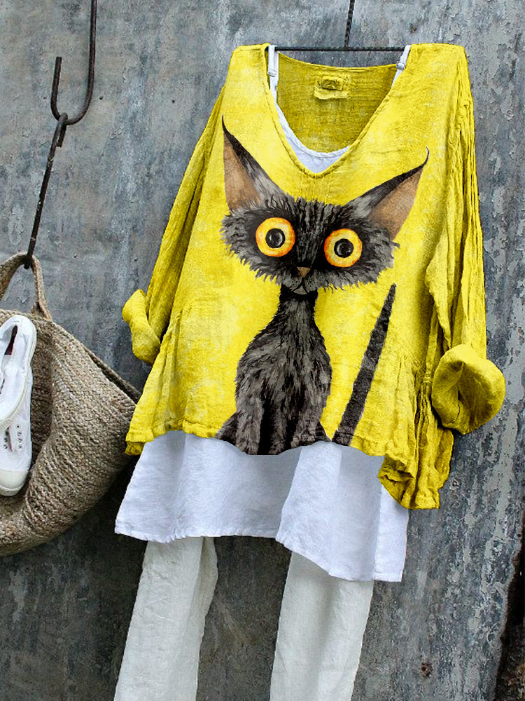 Lovely Black Cat Pattern Cozy Flowy Tunic elevenforest