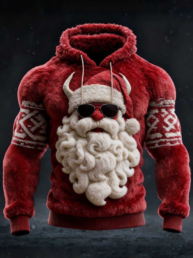 Comstylish Men's Viking Santa Claus Funny Cozy Plush Hoodie