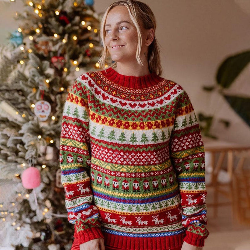 Women's Christmas Fair Island Knit Jacquard Warm Round Neck Sweater artswardrobe