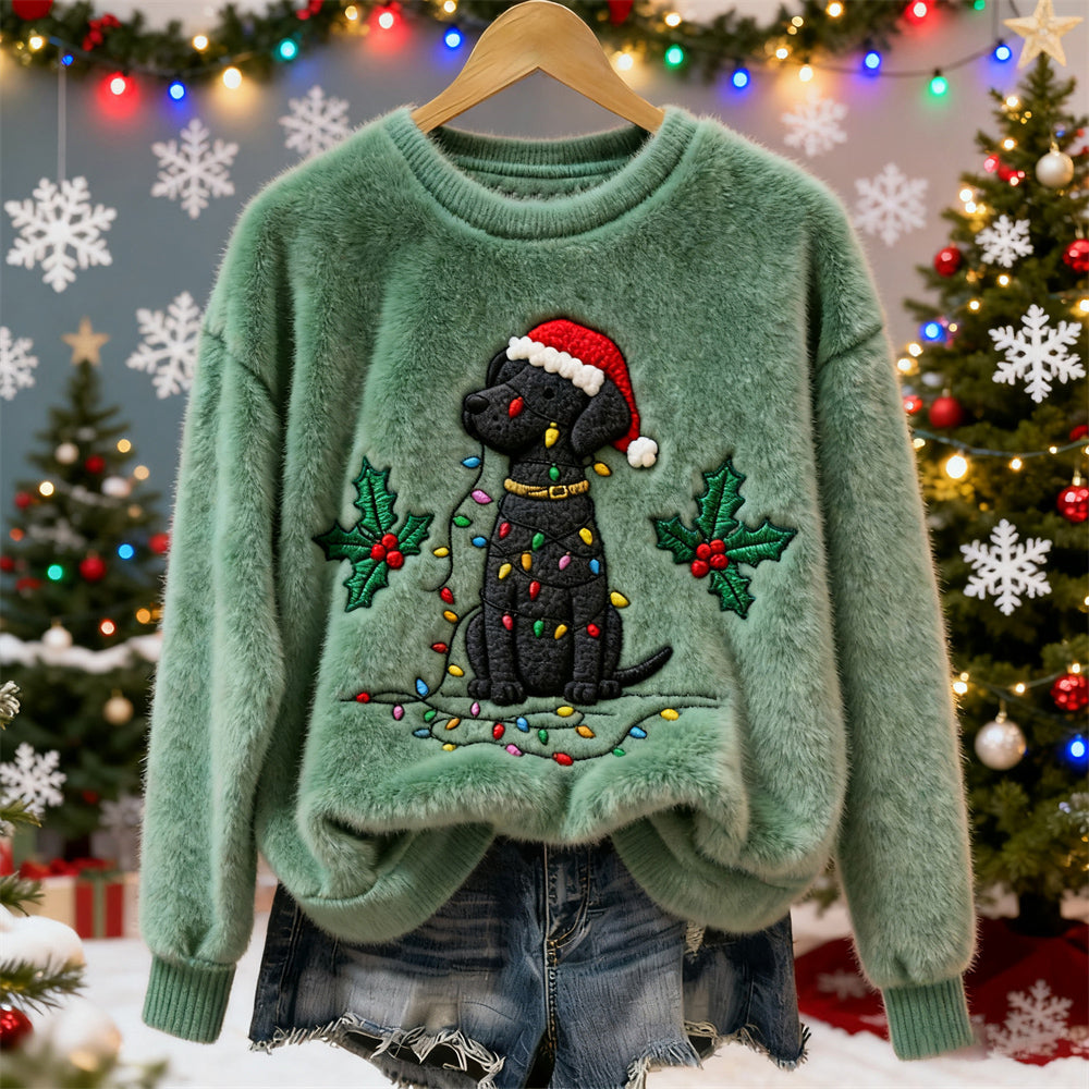 Christmas Lights Pet Dog Women's Flannel Sweater