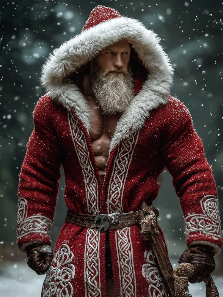 Comstylish Men's Viking Santa Claus Inspired Cozy Fur Trim Long Cardigan