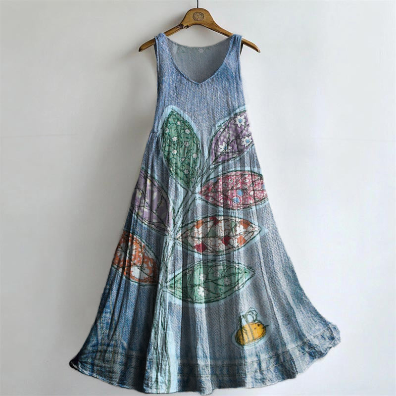 Women's Botanical Embellished Pattern Art Print Round Neck Sleeveless