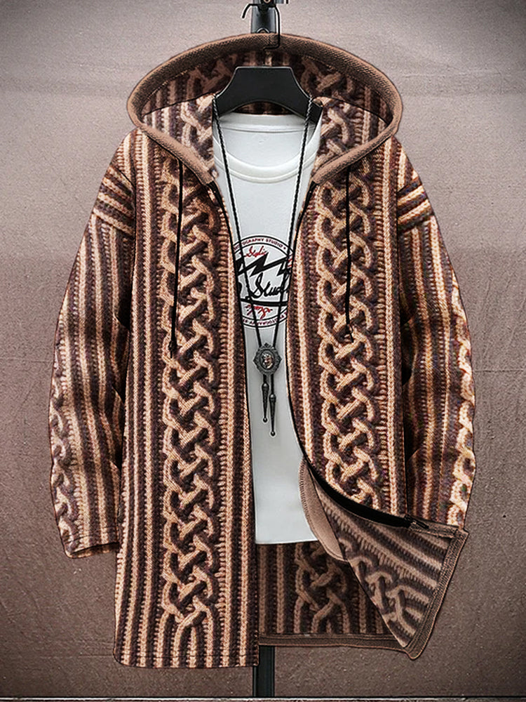 Vintage Chunky Knit Pattern Men's Hooded Jacket elevenforest