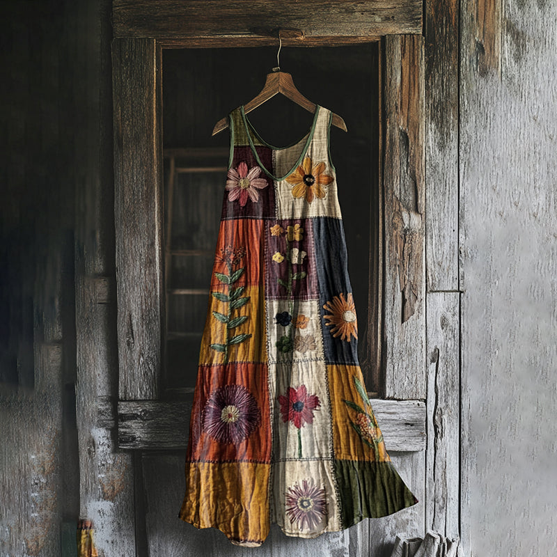 Women's Vintage Floral Art Cotton And Linen Dress artswardrobe