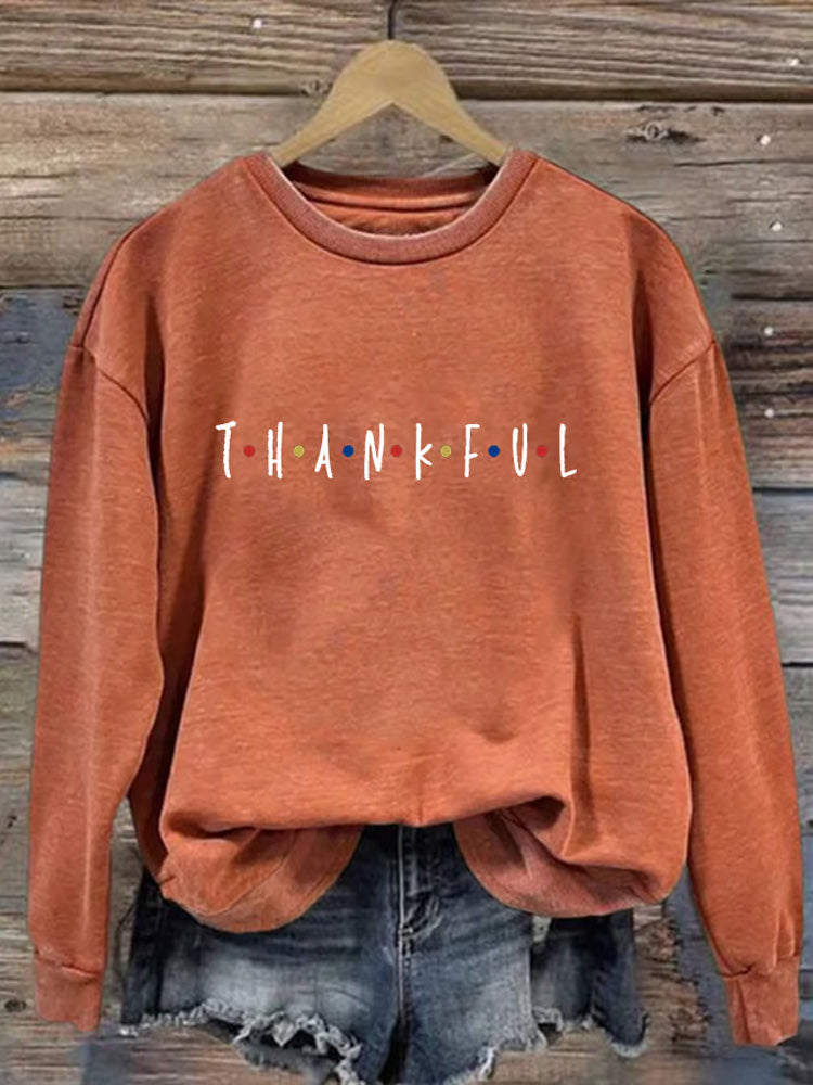 Women's Thankful Print Casual Sweatshirt artswardrobe